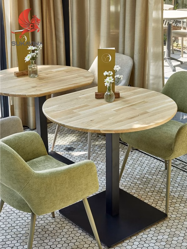 bàn tròn mặt gỗ chân sắt đẹp cho quán cafe