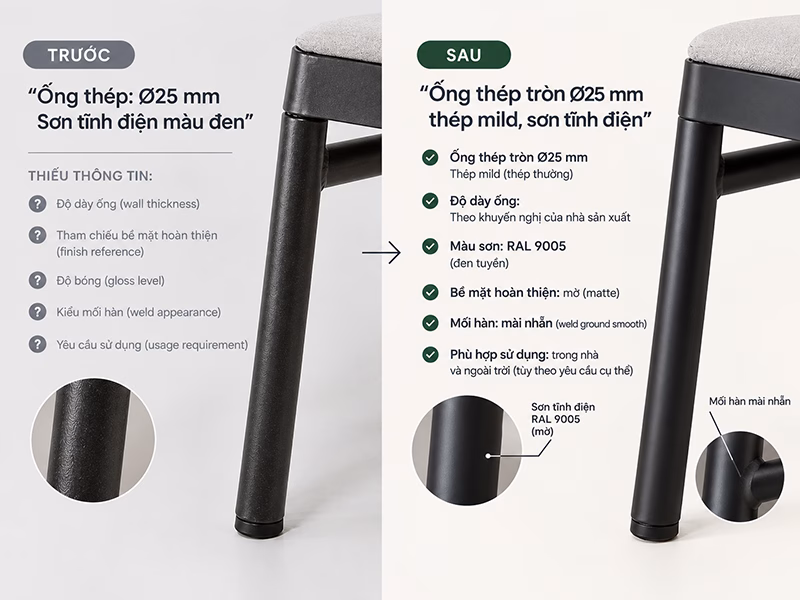 Thông Số Kỹ Thuật Khung Nội Thất Kim Loại Xuất Khẩu